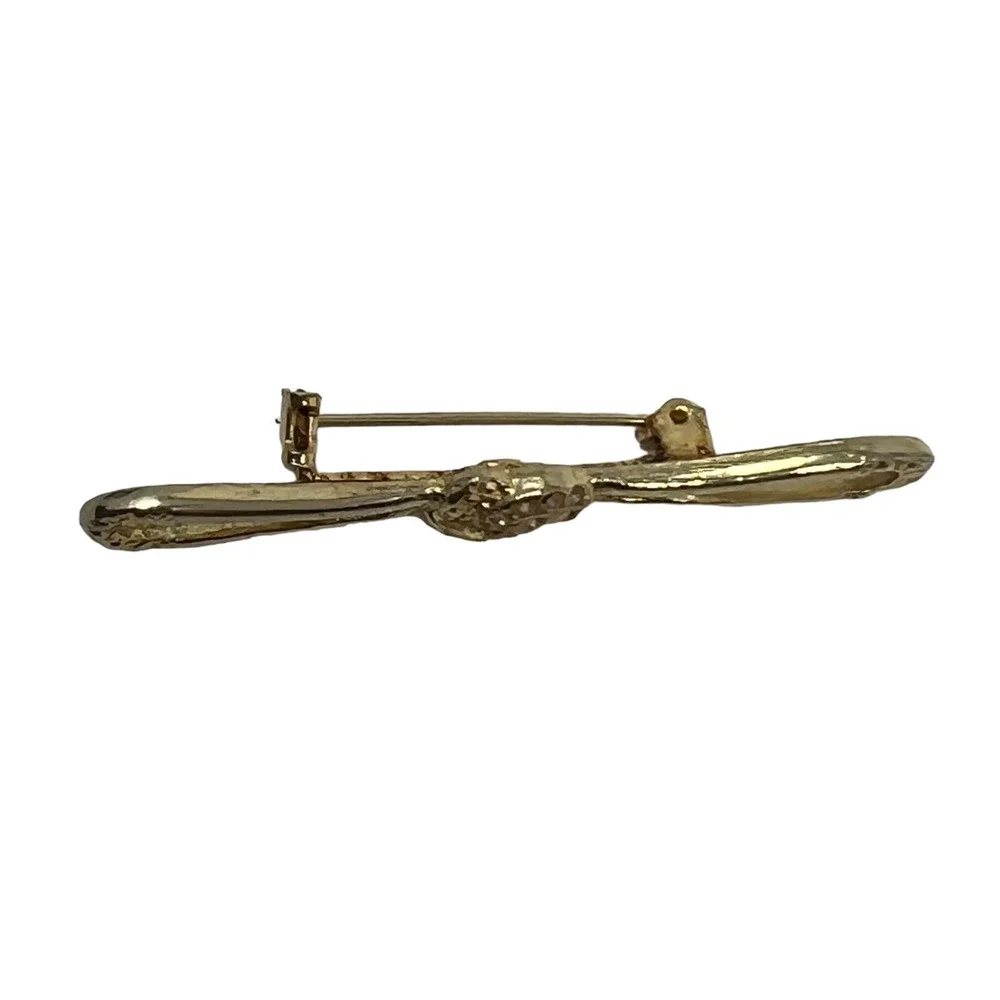 Vintage Bar Brooch Clear Rhinestone and Gold‎ Tone Bow Pin